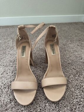 Steve Madden Beige Ankle-Strap Block Heel Sandals
